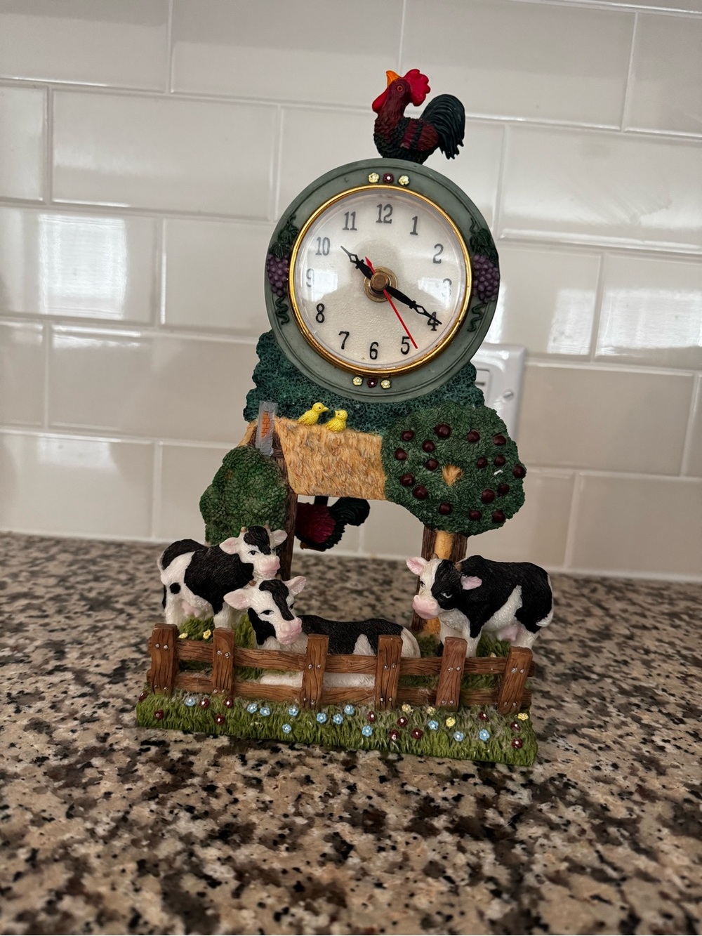 Farmhouse Rooster Clock Table Decor in Green and Black